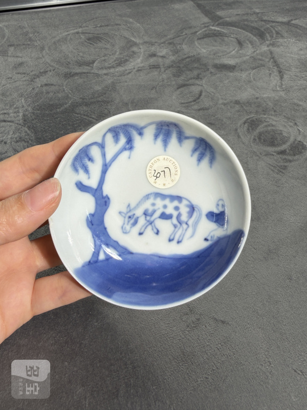 清道光青花牧马图浅碗 - 图3